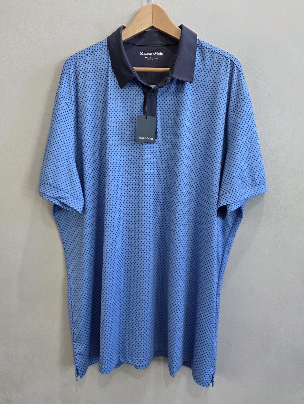 Mizzen+Main Versa SS Polo Shirt Blue Geo Classic Stretch Performance Men's XXL